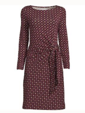 Women's Long Sleeve Lightweight Cotton Modal Boatneck Tie Waist Dress